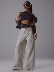 MUSERA Quần ống rộng, khóa kéo phía trước, chi tiết gập gấu, dáng đứng, sang trọng, gợi cảm, dễ thương, phong cách đường phố, thích hợp cho tiệc tùng, mùa hè. - Màu be - Xem 1