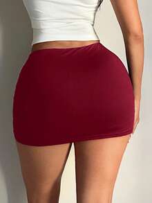 SHEIN SXY Váy bó sát cơ thể mini màu đen gợi cảm thường ngày dành cho nữ (có kèm quần legging) - Màu Đỏ Sâu - Xem 2