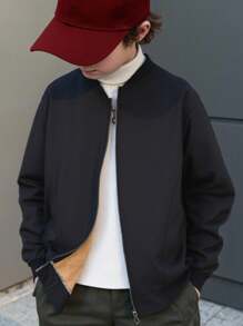 SHEIN Tween Boy Thermal Lined Zip-Up Baseball Jacket, Can Be Worn With Halloween Sweatshirt, Fall Sweatshirt, Shirt, Jogger Pants, Suitable For Commuting, School, Casual, Sports, Autumn/Winter