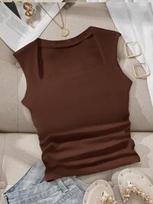 SHEIN Essnce 2 件套休闲百搭纯色短款背心，适合大码女款，夏季 - 彩色 - 查看 5