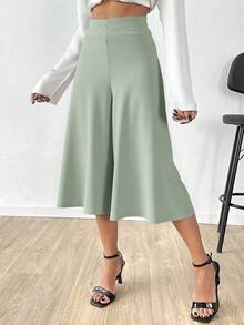 SHEIN Cottnline Women Solid Color High Waist Midi Skirt For Summer - Mint Green - View 3