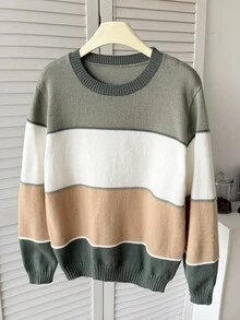 SHEIN Tween-Jungen Jacquard Sweatshirt in Kontrastfarbe, weißer Hose, einfarbigem T-Shirt, Cartoon Shirt, grauem Kapuzenpullover, Jungen Sweatshirt, Jeans kombiniert werden - Weiss - Übersicht 3