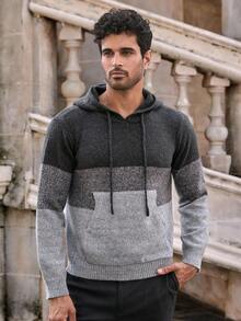 Mainfolk Sudadera con capucha y cordón para hombre con bloques de color y bolsillos, gris oscuro, casual para otoño, senderismo e invierno, sudadera con capucha para primavera - Multicolor - Ver 3