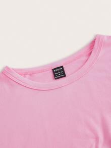 SHEIN EZwear 4 peças Camiseta Casual Feminina Slim de Gola Redonda de Manga Curta, Adequada para o Verão - Multicolorido - Ver 5