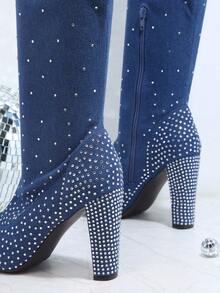 SHUZIA Botas con diseño de diamante de imitación rodilla - Azul - Ver 4