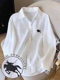 Resyla قميص أبيض مطرز مطبوع رقمي أكثر مبيعًا للنساء