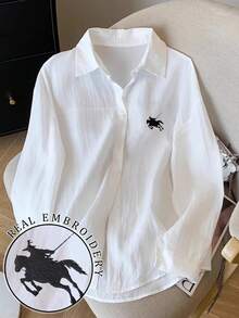 Resyla Women's Regular Digital Print Bestselling Embroidered White Shirt