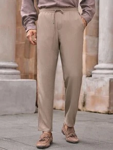 Manfinity NXTstreet Quần ống côn cạp giữa dệt phồng xốp thông thường dành cho nam, dành cho mùa thu, Old Money - Màu Khaki - Xem 6