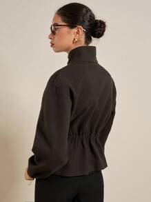 Airaco Women's Casual Solid Color Stand Collar Jacket Fall Winter Cloth For Women - Coffee Brown - View 2