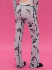 COUREZ 碎花低腰喇叭网纱裤 / Y2K 出门穿搭 秋季女装 秋季服装 可爱冬季女装 哥特夜店装扮 性感女装 - 淺藍色 - 查看 3