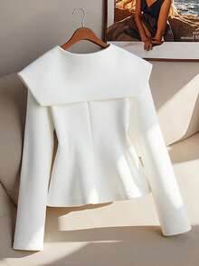 GlowEve CURVE 女士时尚腰部收腰翻领长袖夹克外套 - 白色 - 查看 2