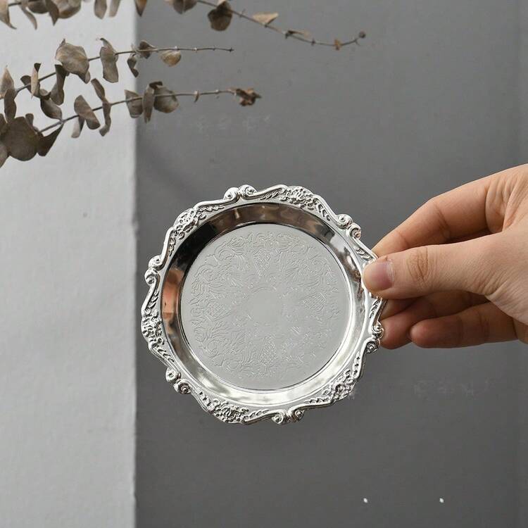 1 Peça Bandeja Vintage, Porta-Copos, Suporte de Vela, Bandeja Organizadora de Joias, Metal na Cor Dourada ou Prateada, Decorações - Prata - Visão 8