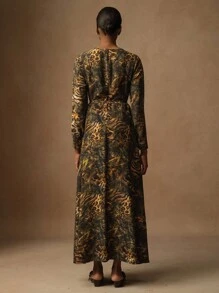 Lyxana Women's Elegant Leopard Print Midi Dress Fall Cloth For Women - Multicolor - View 2
