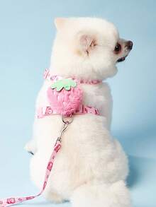 PETSIN Cute Pink Strawberry & Bear Pattern Printed Pet Dog Cat Harness & Leash Set, Suitable For Dogs And Cats - Multicolor - View 2