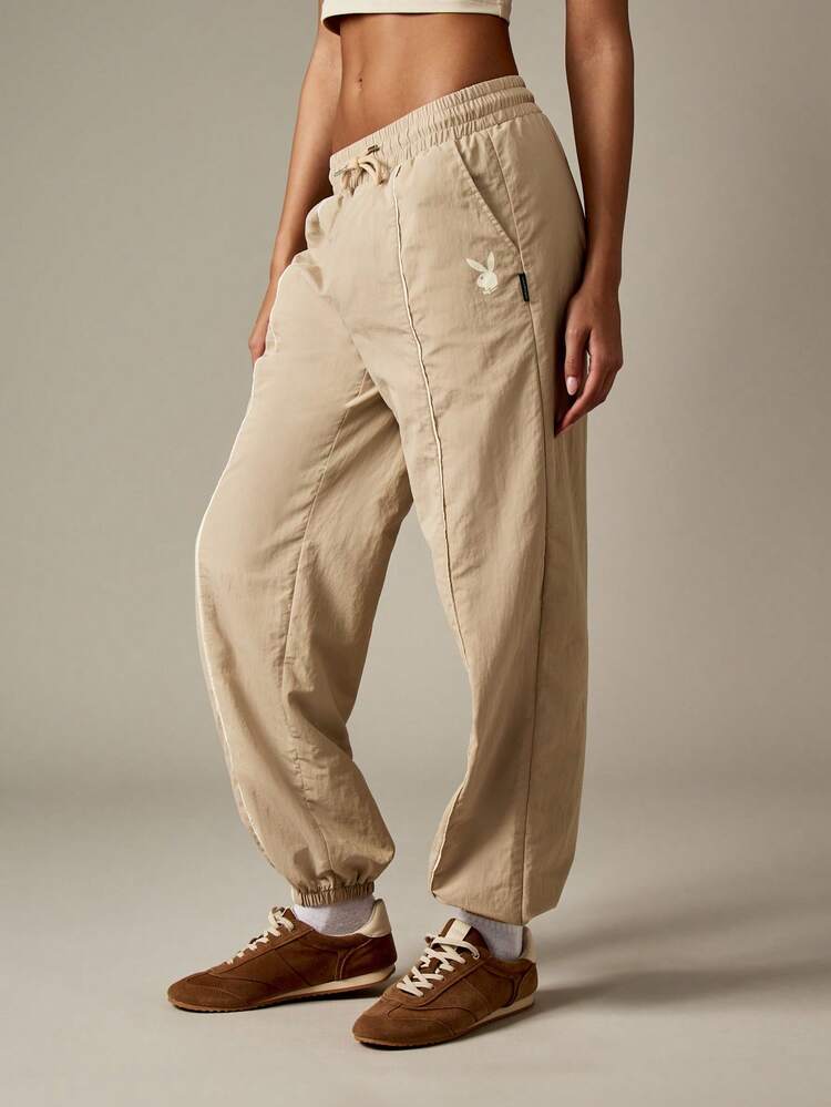 Missguided x Playboy Casual Logo Jogger Pants High Rise Drawstring Waist Elasticized Ankle Cuffs Streetwear Loungewear Fall Winter Collection