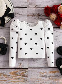SHEIN Young Girl Heart Pattern Square Neck Gigot Sleeve Casual T-Shirt Autumn Long-Sleeved T-Shirt  Suitable For Autumn And Winter  For Daily Leisure, Sports, School And Parties Toddler Girl  Birthday Girl   Halloween Back To School   Mommy And Me Girls Heart Print Shirt Tween Girls T Shirts White Top For Kids Cute Tops For Kids Long Sleeve Shirts Girls Long Sleeve Tops For Girls Cute Tops For Kids Girl Tween Girls T-Shirts Fall