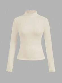 SHEIN EZwear 2 件套黑色和杏色休闲紧身长袖 T 恤，秋冬 - 彩色 - 查看 8