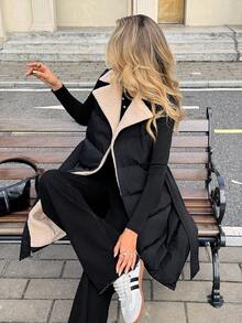 SHEIN Frenchy 女士休闲百搭无袖外套，带保暖内衬，适合秋冬季节，新年、派对、婚礼、毕业典礼等场合，优雅休闲，保暖舒适，黑色外套 - 黑色 - 查看 2