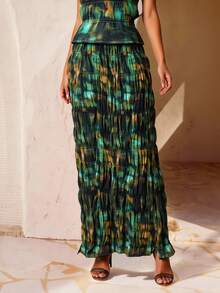 Hauture Summer Vacation Boho Print Shirred Detail Maxi Skirt - Multicolor - View 3