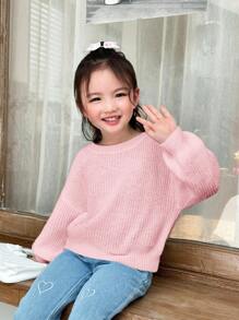 SHEIN Leap Crew 年轻女孩撞色蝴蝶结套头休闲毛衣 - 粉色 - 查看 4