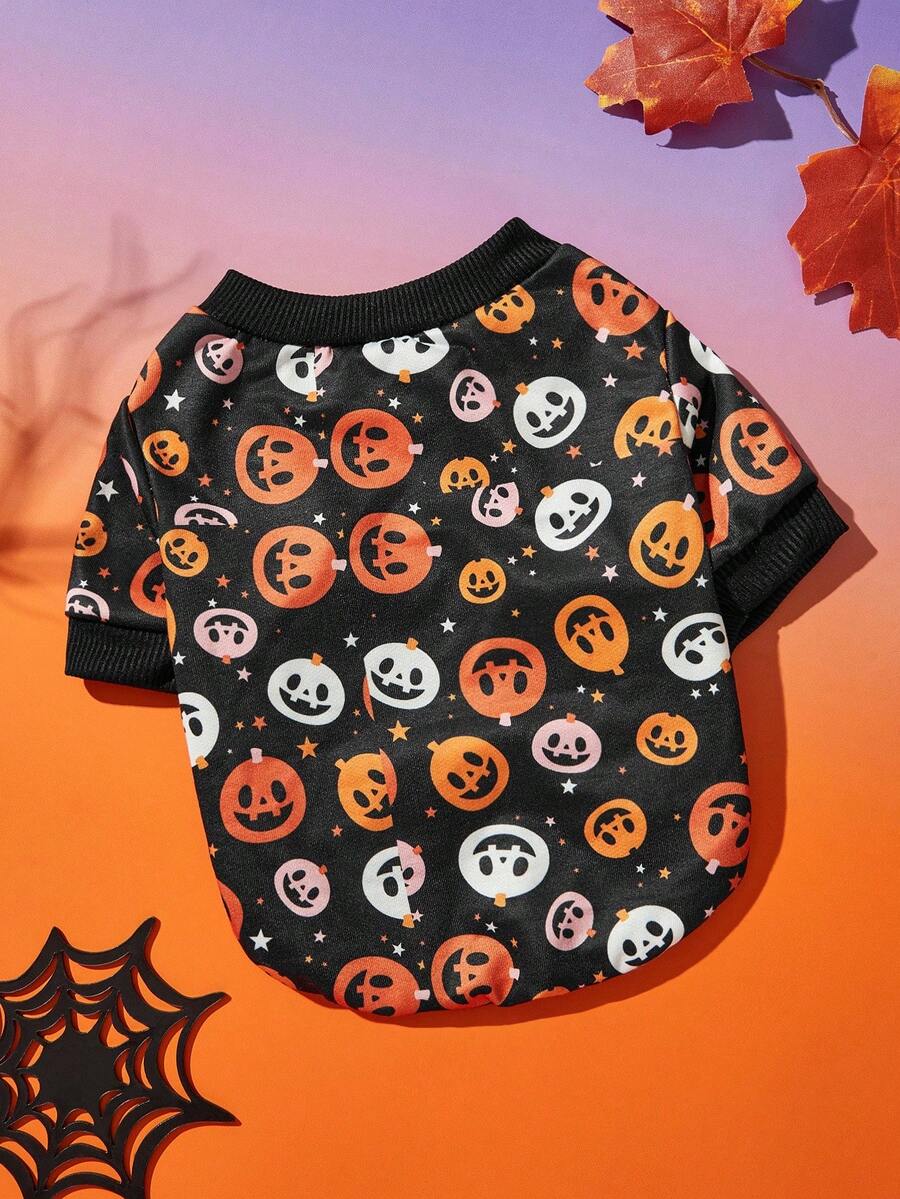 PETSIN 1pc Pet Halloween Pumpkin Print Casual Sweatshirt - Multicolor - View 1