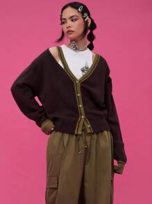 COUREZ Button Front Cut Out Cardigan /Y2K Going Out Outfits Fall Winter Women Clothes Fall Clothes Cute Winter Clothes Date Outfits Party Outfits New Years