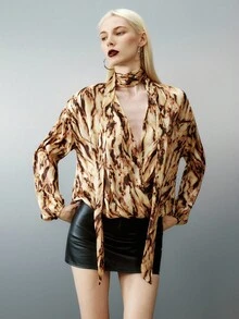 Airlisse Damen Hemd mit Bindeträgern und Leopard Muster, langärmlig - Verschiedenfarbig - Übersicht 5
