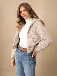 Wildy 拉鍊落肩連帽法蘭絨夾克