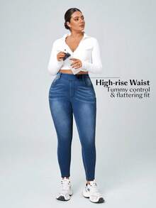Flexra Plus Size Women Casual Washed Skinny Fit Jeans - Medium Wash - View 4