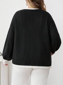 SHEIN CURVE+ Plus Size Casual Loose Tie Pocket Long Sleeve Cardigans In Fall/Winter - Black - View 2