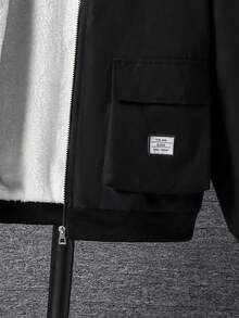 Casual Fashion White Striped Cargo Pocket Graphic Jacket For Teen Boys, Loose Fit, Comfortable, Versatile, Suitable For Autumn, Spring, Winter, Daily Wear, Commuting, Outdoor, Sports, School, Streetwear, Party, Photography Fall