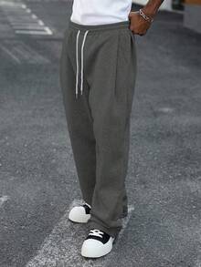 Manfinity Hypemode 男士抽绳腰阔腿运动裤阔腿运动裤男士宽腿慢跑裤宽松裤 Y2kblack 宽松裤 - 深灰色 - 查看 5