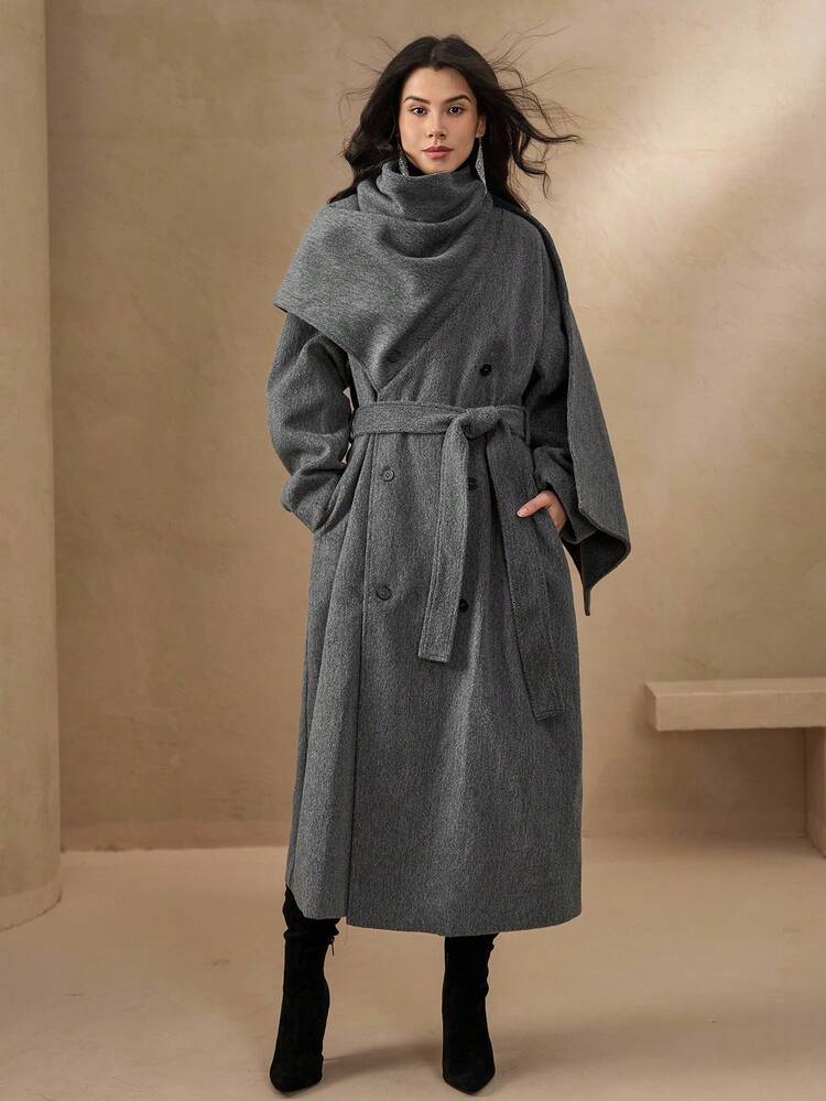 Women's Loose Business Casual Shawl Collar Overcoat, Elegant Mid-Length Outerwear Suitable For New Year, Christmas, Wedding, Party