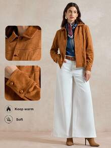 Briarwyn Casual Style Button-Up Long Sleeve Women's Regular Jacket,Winter Jacket,Fall Clothes For Women,Winter Clothes For Women - Coffee Brown - View 3
