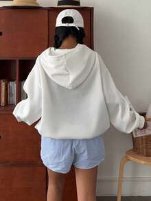 Attitoon Áo hoodie họa tiết chữ New York tối giản, giản dị, áo nỉ dày dáng rộng dành cho nữ, phù hợp với phong cách đường phố mùa thu/đông - trắng - Xem 2