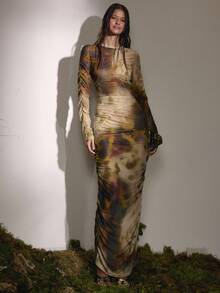 MUSERA Figurbetontes gerafftes Kleid mit Netzprint, süß für Country Western Nacht, Geburtstag, Anlässe, sexy Club, Sync Party, elegant für den Sommer - Verschiedenfarbig - Übersicht 1