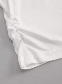 Airaco Women Casual Versatile Solid Color Ruched Short Sleeve T-Shirt, Spring Summer Top - White - View 4