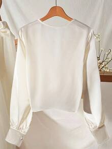 GlowEve Áo sơ mi nữ dệt kim đi làm thường ngày mùa thu - Màu be - Xem 2