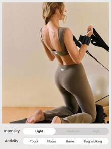 GLOWMODE FeatherFit™ Ribbed Soft Flex Square Neck Sports Bra Low Impact Yoga Pilates Studio Daily Casual Wear Removable Cups Fall Winter - Brown - View 6