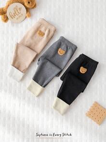 Cozy Pixies 3pcs Baby Girl Cartoon Bear Elastic Waist Pants Set Fall Winter