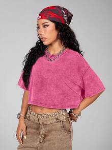 Comfortcana Áo thun tay ngắn cơ bản 100% Cotton đã giặt - Hồng - Xem 3