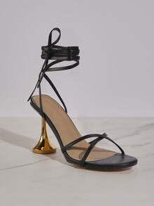 SHUZIA Thiết kế dây đeo màu trơn thời trang dành cho nữ Dép cao gót thủy tinh màu rượu - màu đen - Xem 2