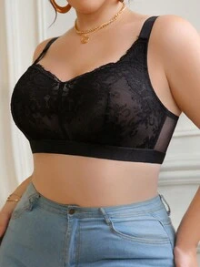 SHEIN Plus Size Sexy Black Lace Lingerie Bra - Black - View 5
