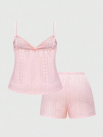 Kawaii Ensemble de pyjama femme grande taille en dentelle et patchwork, débardeur et short, été