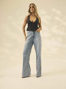 Aralina Winter Polka Dot Lace Detail Ruched Front Cute Going Out Top - Black - View 8