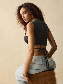 SoleilVie Îmbrăcăminte de toamnă pentru femei, curea pentru talie, negru, gri, cu dungi, textură, la modă, casual, haine de top grunge pentru femei - Gri - Vizualizare 3