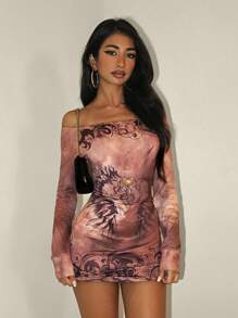 EgrlEra 女式复古朋克印花长袖连衣裙 - 彩色 - 查看 1