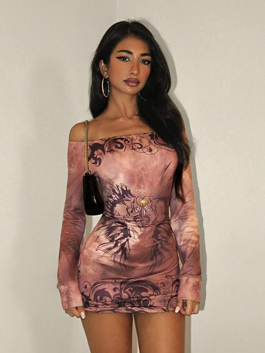 EgrlEra 女式复古朋克印花长袖连衣裙 - 彩色 - 查看 1