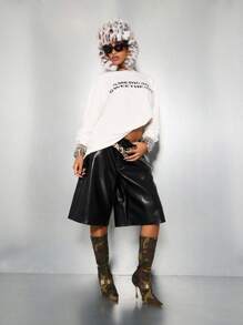 SUMWON WOMEN Áo thun tay dài oversize họa tiết in chữ Boyfriend Fit chất liệu cotton thoải mái mùa đông thu dạo phố thời trang cơ bản - trắng - Xem 3