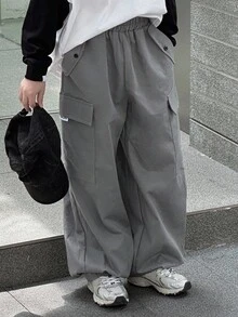 DAZY 青少年男童宽松直筒工装裤，休闲秋季款 - 灰色 - 查看 6